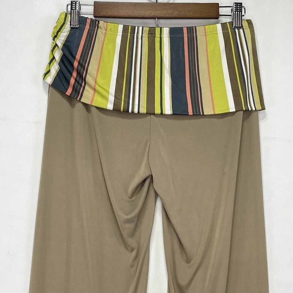 Women Shirred Side Skirted Leggings Sz One Size P Beige Stripes